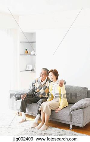 Japanese senior couple on the sofa View Large Photo Image Stock Photo - Japanese senior couple on the sofa. Fotosearch