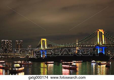 Picture - Night view of Odaiba bay, Tokyo, Japan. Fotosearch