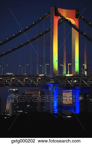 Night view of Rainbow bridge, Tokyo, Japan View Large Photo Image Stock Image - Night view of Rainbow bridge, Tokyo, Japan. Fotosearch