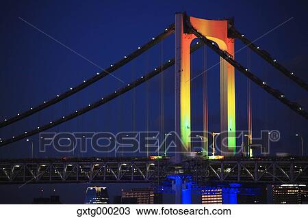 Night view of Rainbow bridge, Tokyo, Japan View Large Photo Image Stock Image - Night view of Rainbow bridge, Tokyo, Japan. Fotosearch