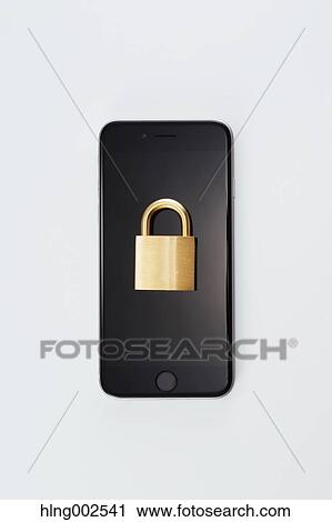 Stock Image - Safety lock and smartphone. Fotosearch