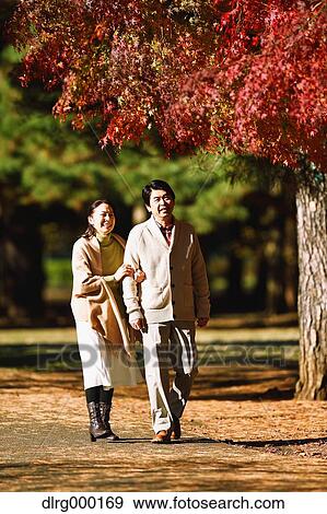 Senior Japanese couple in a city park in Autumn View Large Photo Image Stock Photo - Senior Japanese couple in a city park in Autumn. Fotosearch