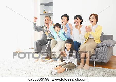 Three-generation Japanese family on the sofa in the living room View Large Photo Image Stock Photo - Three-generation Japanese family on the sofa in the living room. Fotosearch