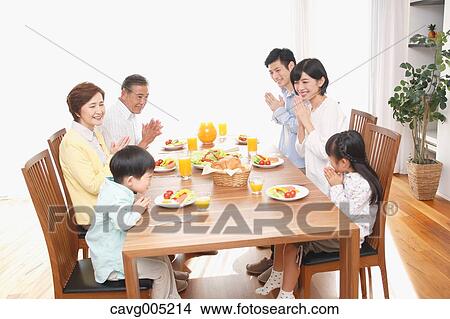 Three-generation Japanese family together in the kitchen View Large Photo Image Picture - Three-generation Japanese family together in the kitchen. Fotosearch