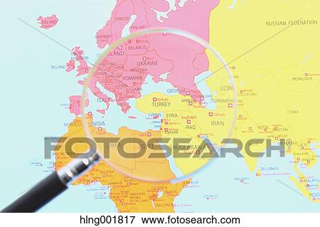 World map and magnifying glass View Large Photo Image Stock Photo - World map and magnifying glass. Fotosearch