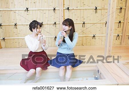 Young Japanese women enjoying foot spa in Kawagoe, Japan View Large Photo Image Stock Photo - Young Japanese women enjoying foot spa in Kawagoe, Japan. Fotosearch