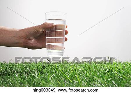 Hand picking glass of water on grass View Large Photo Image Stock Photo - Hand picking glass of water on grass. Fotosearch