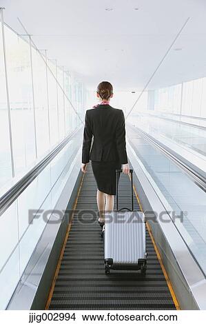 Picture - Japanese attractive flight attendant at the airport. Fotosearch