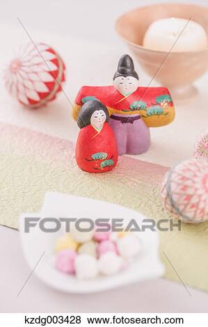 Stock Photo - Japanese confectionery and Hina dolls. Fotosearch