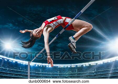 Picture - Japanese female high jump athlete jumping. Fotosearch