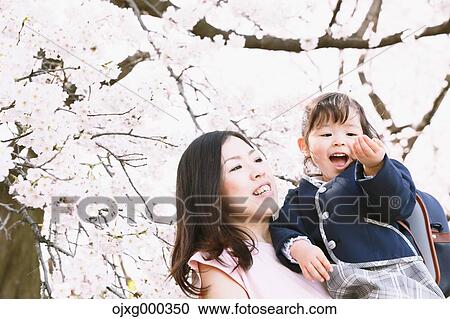 Japanese mom and daughter enjoying the cherry blossoms View Large Photo Image Stock Image - Japanese mom and daughter enjoying the cherry blossoms. Fotosearch