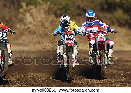 Motocross bikers on dirt track View Large Photo Image Stock Photography - Motocross bikers on dirt track. Fotosearch