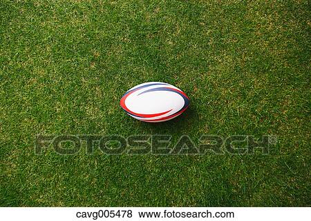 Stock Photo - Rugby ball on grass. Fotosearch