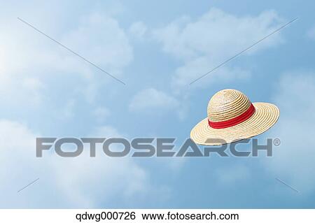 Straw hat flying in the sky View Large Photo Image Stock Photograph - Straw hat flying in the sky. Fotosearch