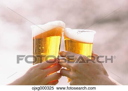 Toasting with beer under the cherry blossoms View Large Photo Image Stock Photography - Toasting with beer under the cherry blossoms. Fotosearch
