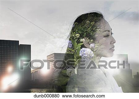 Double exposure of young woman and cityscape View Large Photo Image Stock Image - Double exposure of young woman and cityscape. Fotosearch