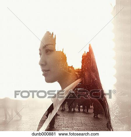 Double exposure of young woman and cityscape View Large Photo Image Stock Image - Double exposure of young woman and cityscape. Fotosearch