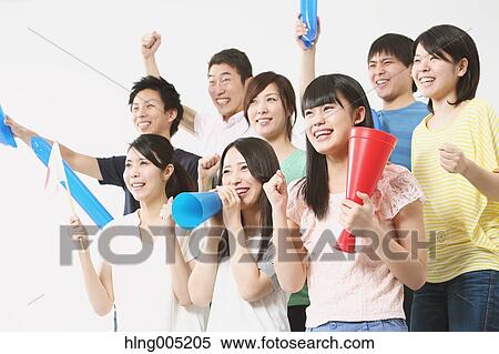 Group of Japanese supporters View Large Photo Image Stock Photography - Group of Japanese supporters. Fotosearch