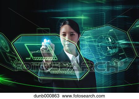 Japanese businesswoman interacting with virtual reality View Large Photo Image Stock Image - Japanese businesswoman interacting with virtual reality. Fotosearch