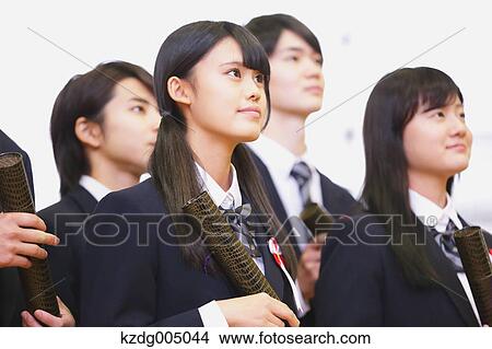 Picture - Japanese high school graduation ceremony. Fotosearch