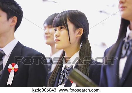 Stock Image - Japanese high school graduation ceremony. Fotosearch