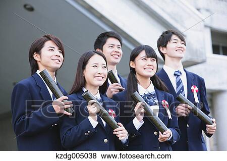 Stock Photo - Japanese high school graduation ceremony. Fotosearch