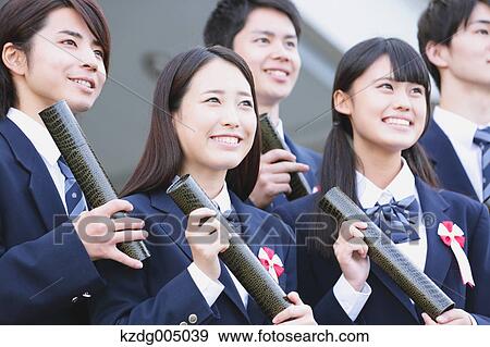 Stock Photo - Japanese high school graduation ceremony. Fotosearch
