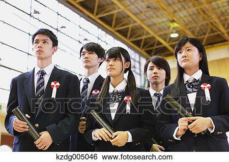 Stock Photograph - Japanese high school graduation ceremony. Fotosearch