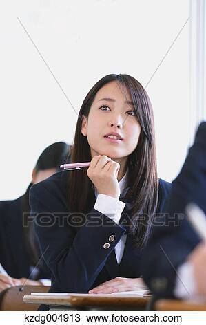 Japanese high-school student during a lesson View Large Photo Image Stock Image - Japanese high-school student during a lesson. Fotosearch