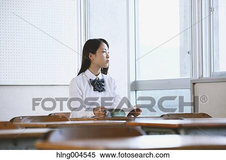 Japanese high-school student in empty classroom View Large Photo Image Stock Photography - Japanese high-school student in empty classroom. Fotosearch