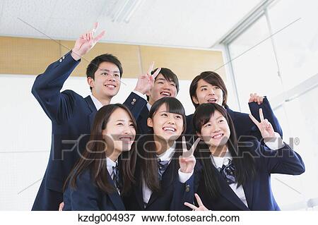 Japanese high-school student taking group shot in classroom View Large Photo Image Stock Photo - Japanese high-school student taking group shot in classroom. Fotosearch