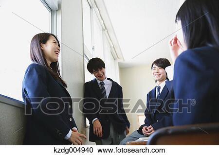 Stock Image - Japanese high-school students after class. Fotosearch