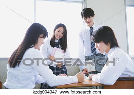 Stock Photo - Japanese high-school students after class. Fotosearch