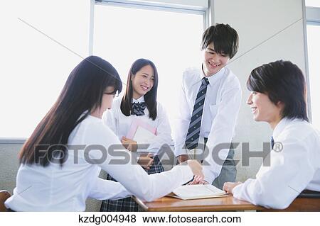 Stock Photo - Japanese high-school students after class. Fotosearch