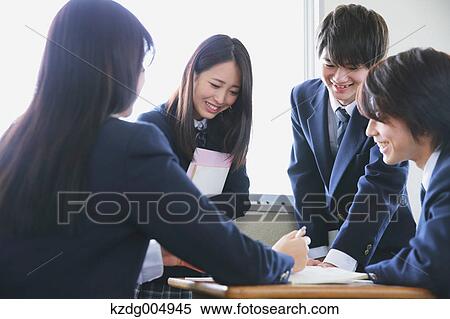 Stock Photography - Japanese high-school students after class. Fotosearch