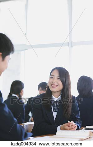 Picture - Japanese high-school students during a lesson. Fotosearch