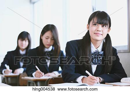 Stock Photo - Japanese high-school students during a lesson. Fotosearch