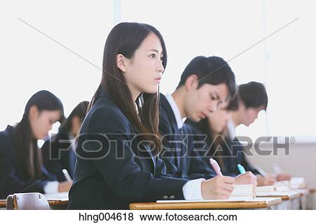 Stock Photo - Japanese high-school students during a lesson. Fotosearch