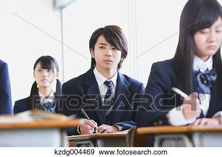 Stock Photo - Japanese high-school students during a lesson. Fotosearch