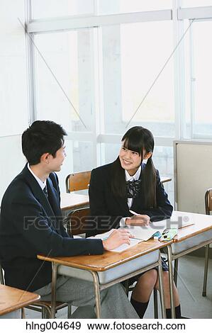 Stock Photo - Japanese high-school students in empty classroom. Fotosearch