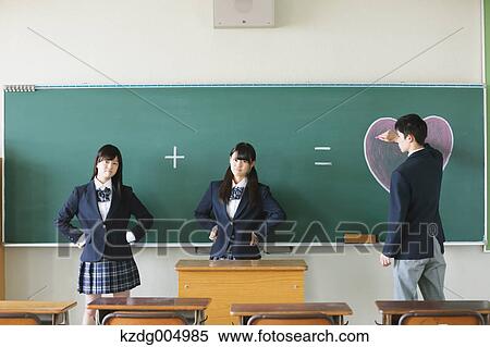Japanese high-school students in front of classroom blackboard View Large Photo Image Stock Photography - Japanese high-school students in front of classroom blackboard. Fotosearch