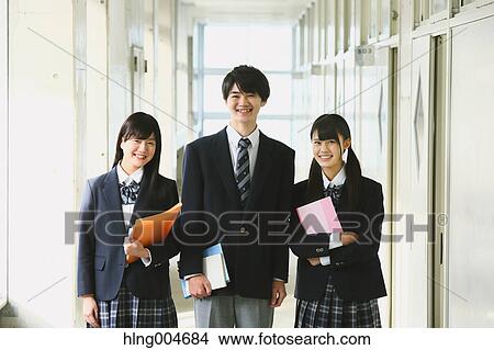 Japanese high-school students in school corridor View Large Photo Image Picture - Japanese high-school students in school corridor. Fotosearch