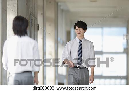 Japanese high-school students in school corridor View Large Photo Image Stock Photo - Japanese high-school students in school corridor. Fotosearch