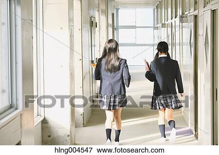 Japanese high-school students in school corridor View Large Photo Image Stock Photo - Japanese high-school students in school corridor. Fotosearch