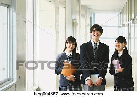Japanese high-school students in school corridor View Large Photo Image Stock Photo - Japanese high-school students in school corridor. Fotosearch