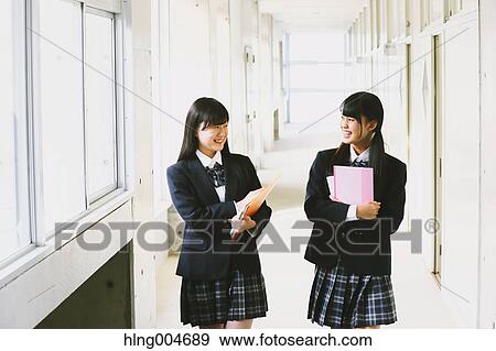 Japanese high-school students in school corridor View Large Photo Image Stock Photo - Japanese high-school students in school corridor. Fotosearch
