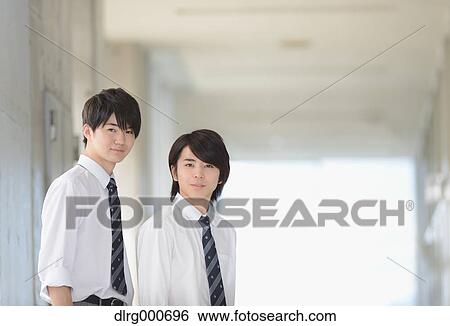 Japanese high-school students in school corridor View Large Photo Image Stock Photograph - Japanese high-school students in school corridor. Fotosearch