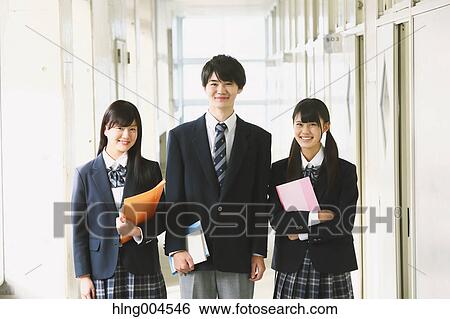 Japanese high-school students in school corridor View Large Photo Image Stock Photograph - Japanese high-school students in school corridor. Fotosearch
