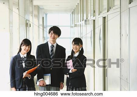 Japanese high-school students in school corridor View Large Photo Image Stock Photograph - Japanese high-school students in school corridor. Fotosearch