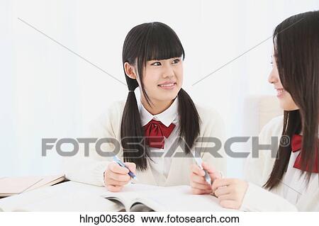 Japanese High-school students in uniform studying together View Large Photo Image Stock Photo - Japanese High-school students in uniform studying together. Fotosearch